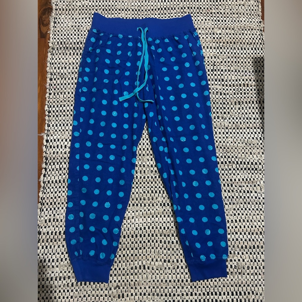 Flirtude blue polka dot sweatpants with drawstring